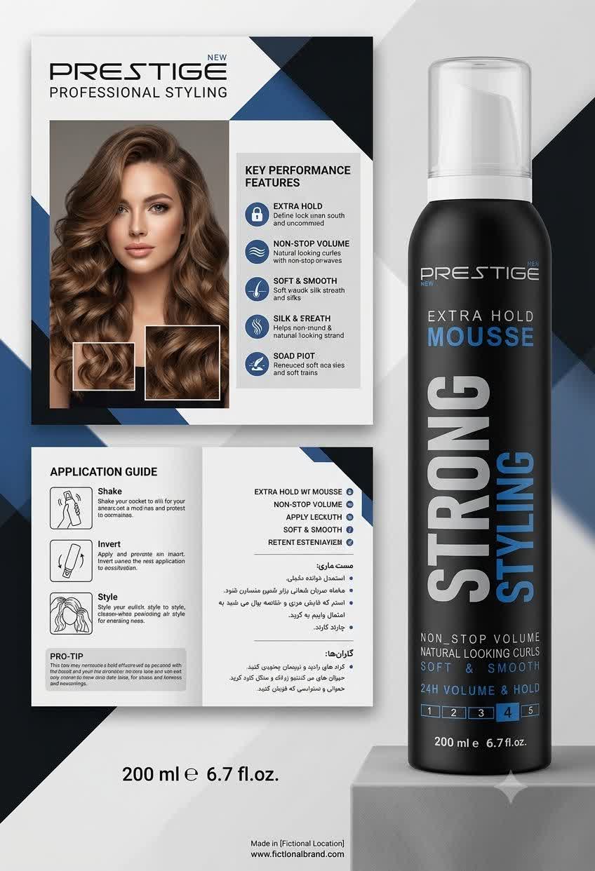 موس حالت دهنده قوی مو پرستیژ مدل Strong Styling مناسب انواع مو حجم 200 میلی لیتر